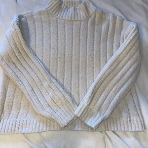 Pink Rose Cream Cowl Neck Sweater with Ribbed Knit